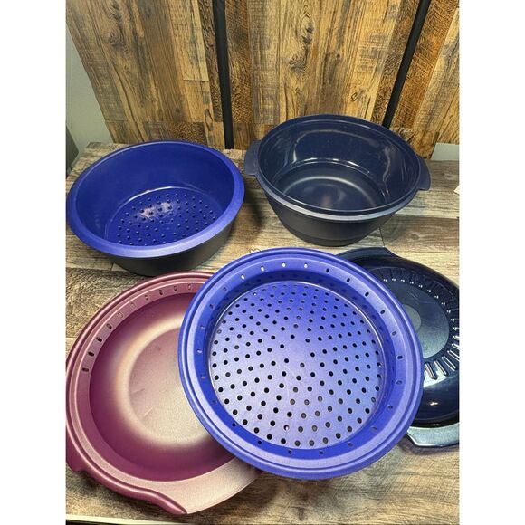 TupperWave Stack Steamer Cooker Microwave Blue / Purple 5-piece - Picture 1 of 9